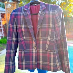 Express Size 2 Navy Purple Plaid Blazer